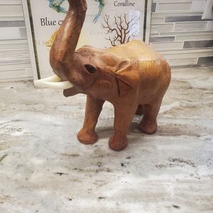 Leather Elephant Statue Figurine, Handmade India Glass Eyes